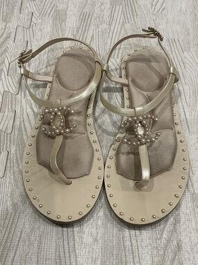 Chanel pearl logo sandals
